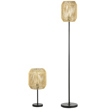 Lampen 2er Set – Steh- und Tischleuchte, E27 Fassung, Leinen-Lampenschirm