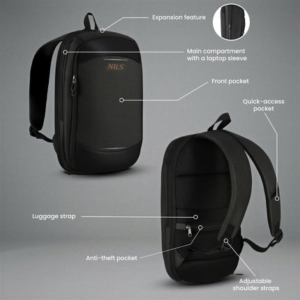 Laptop Backpack, 19L Expandable, Anti-Theft Pocket