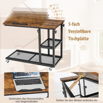 Laptoptisch mit Höhen- und Neigungsverstellbar 3 Ebenen Beistelltisch Vintage