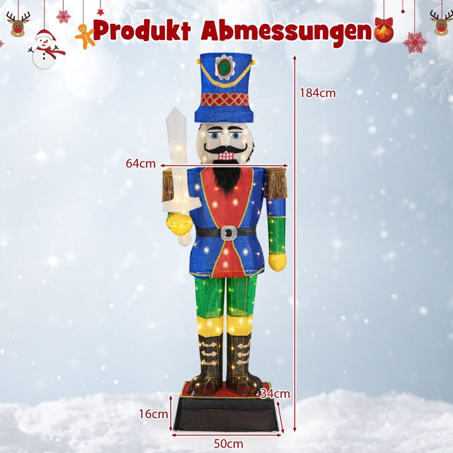 Großer 3D Nussknacker mit Schwert, 110 LED-Leuchten, 184 cm