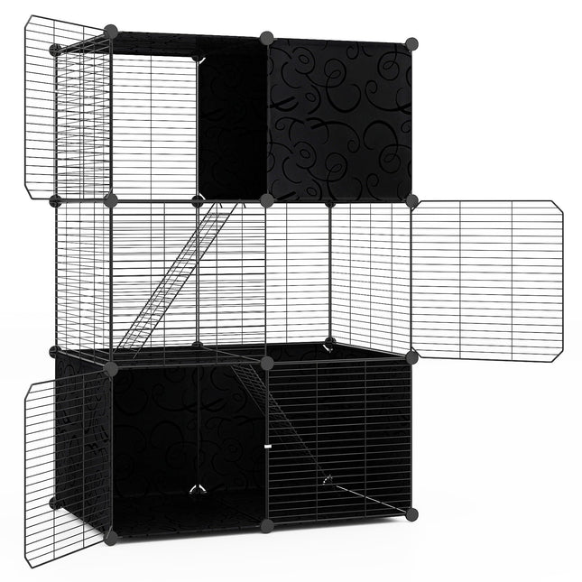 Großer 3-stöckiger Katzenkäfig mit Spielbereich, 74x47x110 cm