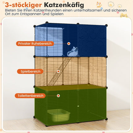 Großer 3-stöckiger Katzenkäfig mit Spielbereich, 74x47x110 cm