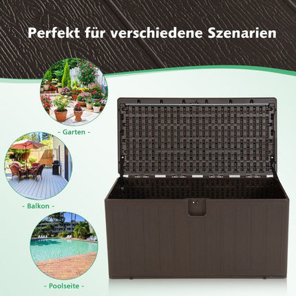 Coffre de rangement de grande capacité de 400 L, coffre protégé du soleil, 127,5 x 64 x 64 cm, marron