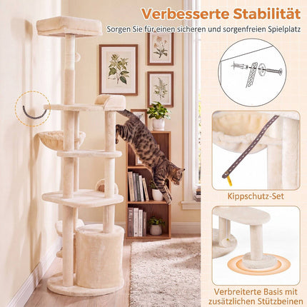 Large Beige Cat Tree Tower with Scratching Posts, 149 cm