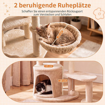 Large Beige Cat Tree Tower with Scratching Posts, 149 cm