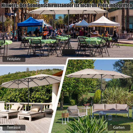 Large Beige Double Canopy Patio Umbrella with Crank, 2.7m