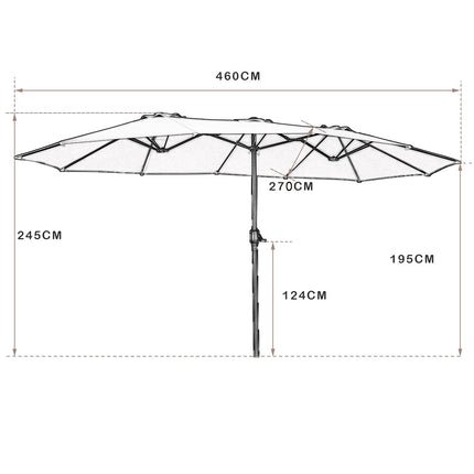 Large Beige Double Canopy Patio Umbrella with Crank, 2.7m