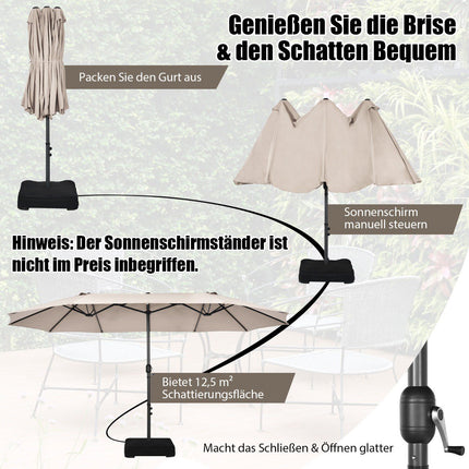 Large Beige Double Canopy Patio Umbrella with Crank, 2.7m