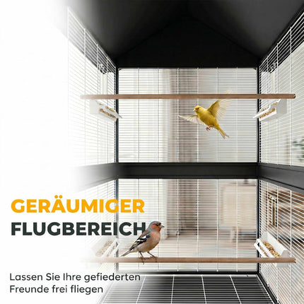 Großer Vogelkäfig mit herausnehmbarer Trennwand, Rollen, Weiß/Schwarz