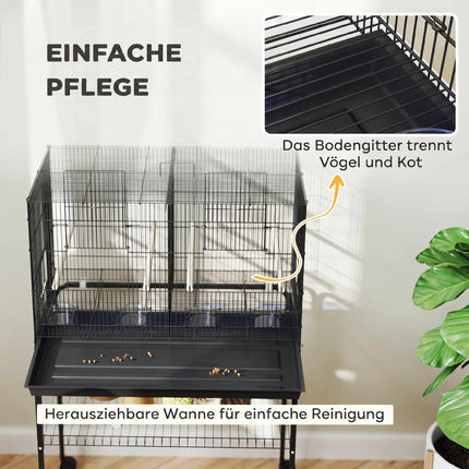 Large Bird Cage with Stand, 4 Perches, Black, 76x46x116 cm