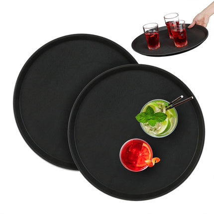 Large Black Serving Trays, Set of 2, Ø40cm