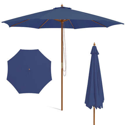 Large Blue Wooden Patio Umbrella, 300 cm, Ventilated, Adjustable