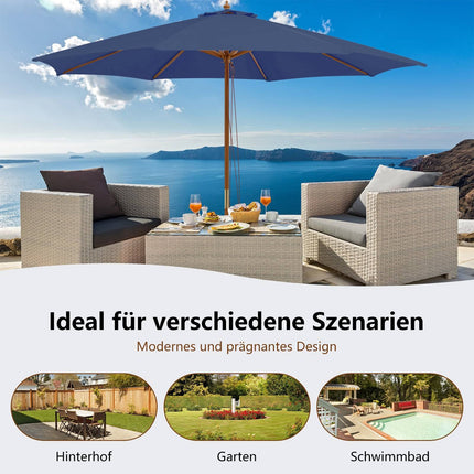 Large Blue Wooden Patio Umbrella, 300 cm, Ventilated, Adjustable
