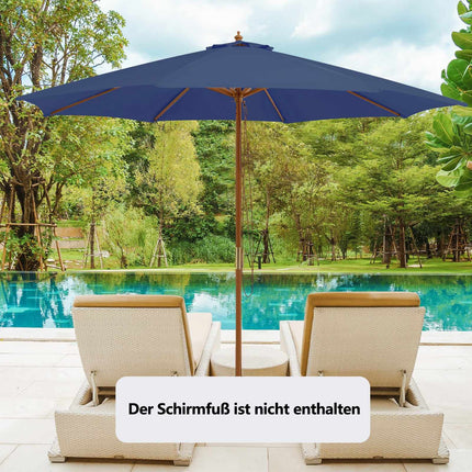 Large Blue Wooden Patio Umbrella, 300 cm, Ventilated, Adjustable