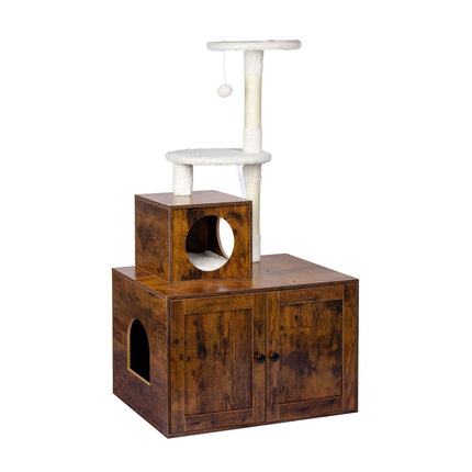 Large Brown Cat Tree with Litter Tray & Sisal Posts