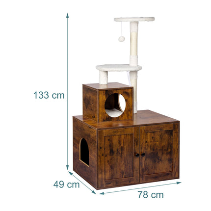 Large Brown Cat Tree with Litter Tray & Sisal Posts
