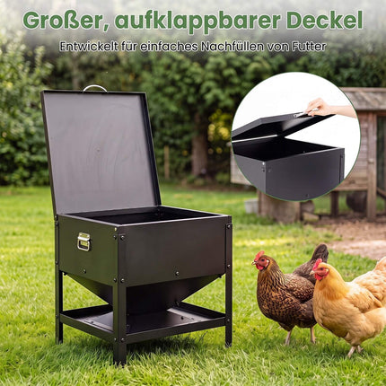 Large Capacity Black Chicken Feeder, Galvanized Metal