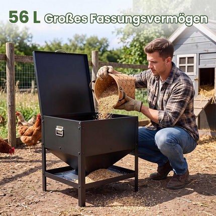 Large Capacity Black Chicken Feeder, Galvanized Metal