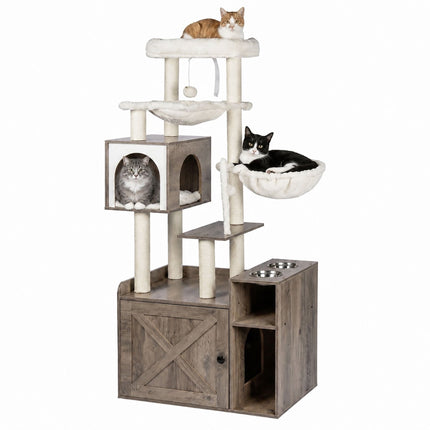 Large Cat Tree with Litter Cabinet, Sisal Posts & Toys