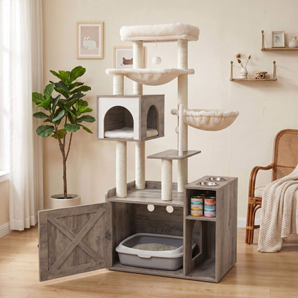 Large Cat Tree with Litter Cabinet, Sisal Posts & Toys