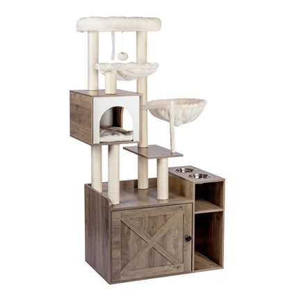 Large Cat Tree with Litter Cabinet, Sisal Posts & Toys