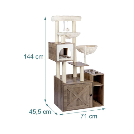 Large Cat Tree with Litter Cabinet, Sisal Posts & Toys