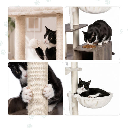 Large Cat Tree with Litter Cabinet, Sisal Posts & Toys