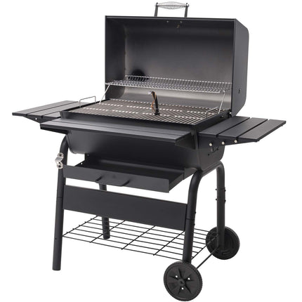Großer Holzkohlegrill mit verstellbarem Rost und Thermometer