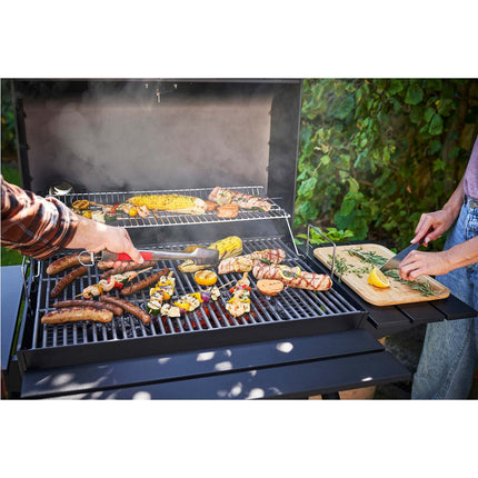 Großer Holzkohlegrill mit verstellbarem Rost und Thermometer