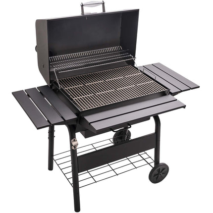 Großer Holzkohlegrill mit verstellbarem Rost und Thermometer