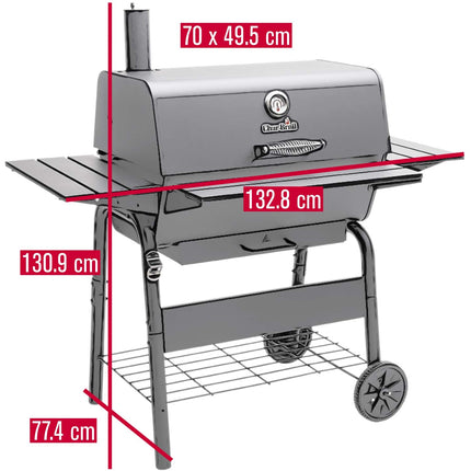 Großer Holzkohlegrill mit verstellbarem Rost und Thermometer