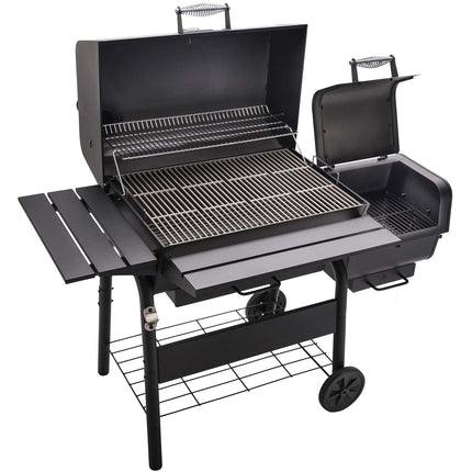 Großer Holzkohlegrill mit verstellbarem Rost und Thermometer