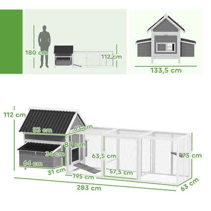 Large Chicken Coop for 7-10 Chickens, Perches, Swing, Grey