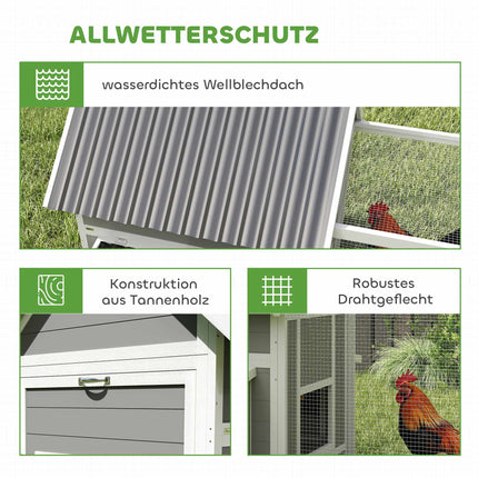 Large Chicken Coop for 7-10 Chickens, Perches, Swing, Grey