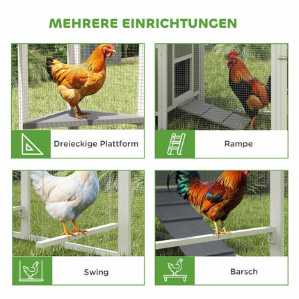 Large Chicken Coop for 7-10 Chickens, Perches, Swing, Grey