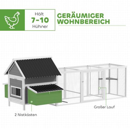 Large Chicken Coop for 7-10 Chickens, Perches, Swing, Grey