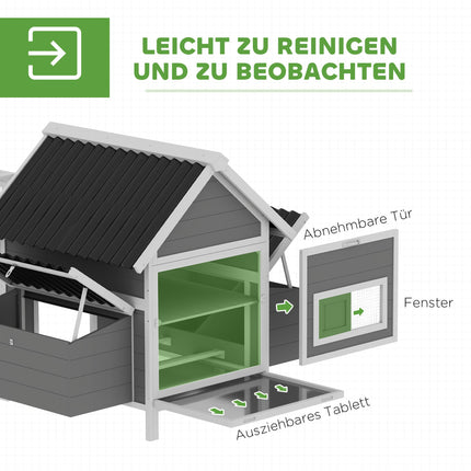Large Chicken Coop for 7-10 Chickens, Perches, Swing, Grey