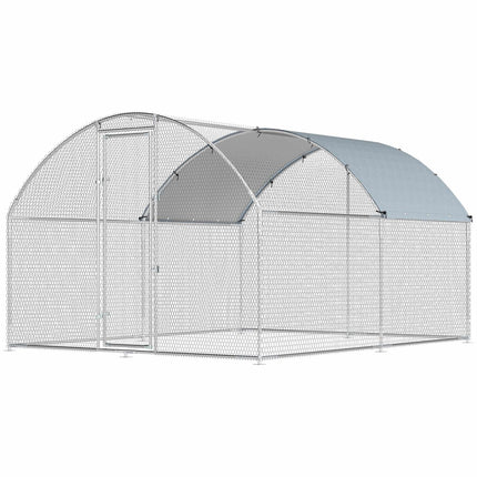 Large Chicken Run 2.8 x 3.4 x 1.9 m with Roof, Galvanised Steel, Silver