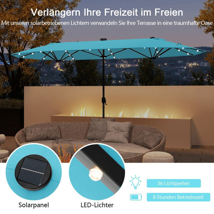 Large Double-Sided Patio Umbrella with LED Lights, 400x200 cm