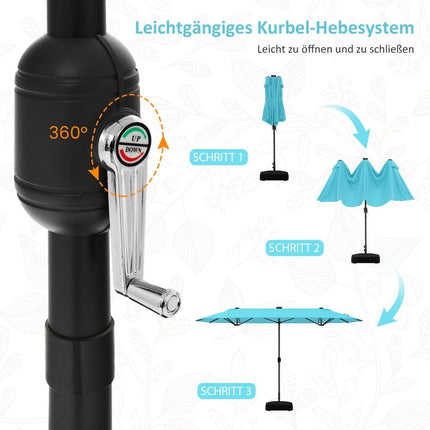 Large Double-Sided Patio Umbrella with LED Lights, 400x200 cm