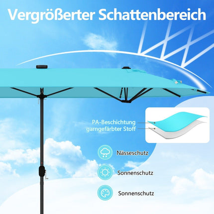 Large Double-Sided Patio Umbrella with LED Lights, 400x200 cm