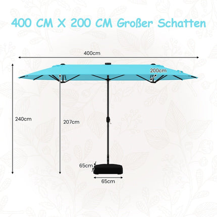 Large Double-Sided Patio Umbrella with LED Lights, 400x200 cm