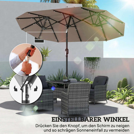 Large Double-Sided Umbrella with Solar LED Lights