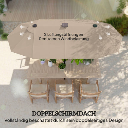 Large Double-Sided Umbrella with Solar LED Lights
