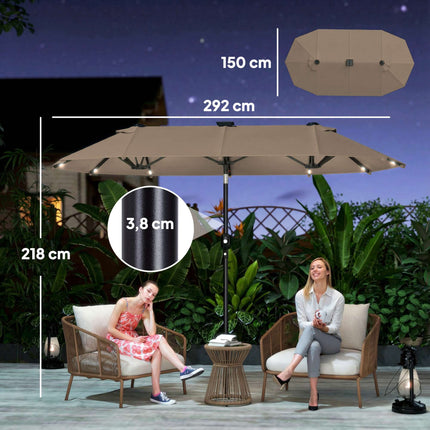 Large Double-Sided Umbrella with Solar LED Lights
