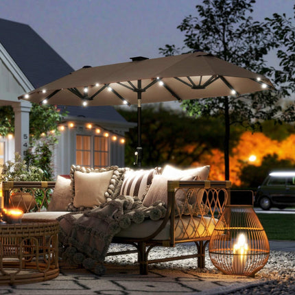Large Double-Sided Umbrella with Solar LED Lights