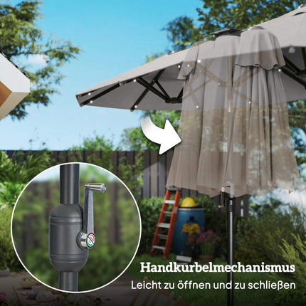 Large Double-Sided Umbrella with Solar LED Lights