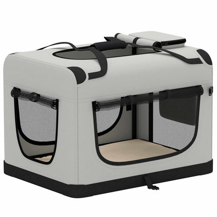 Large Foldable Dog Carrier for Pets Up To 25 kg, Safety Leash, Bowl, Light Grey