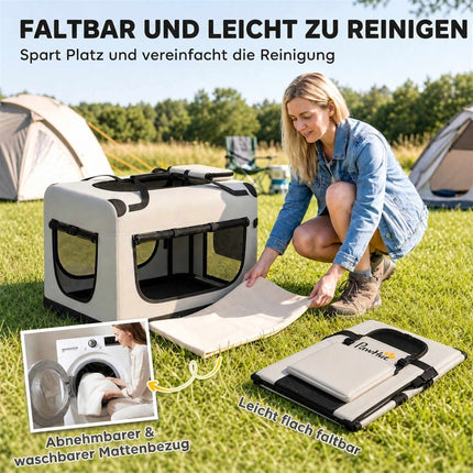 Large Foldable Dog Carrier for Pets Up To 25 kg, Safety Leash, Bowl, Light Grey