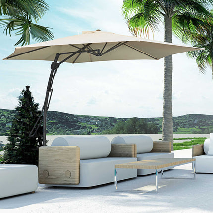 Großer Gartenschirm mit Ständer, Creme, UV30+ Polyester